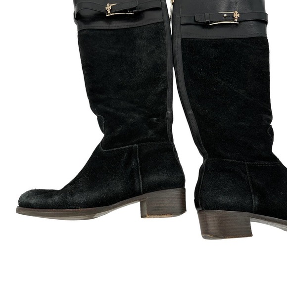 Tory Burch Womens Suede Leather Tall Riding Boot Round Toe Zipper Black Size 6 - Picture 3 of 16